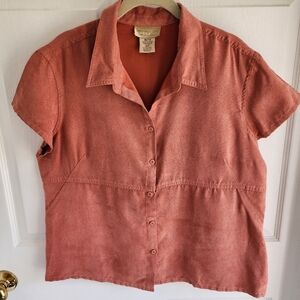 VINTAGE COTTON Ginny ULTRA SUEDE Rust Coloured Short Sleeve Button Down Shirt XL